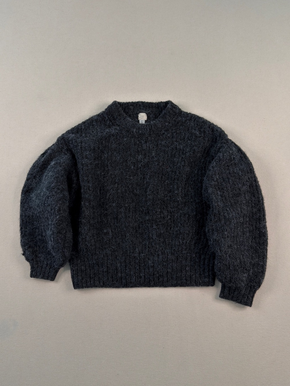 A New Day Charcoal Fuzzy Knit Cropped Sweater Balloon Sleeve Minimal